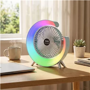 پنکه شارژی رومیزی دارای چراغ RGB مدل FH-668 ا FH-668 Mini Portable Desktop Fan Adjustable Colorful Fan