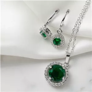 نیم ست زنانه نقره ای نگین سبز ظریف 