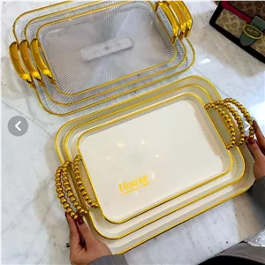 سینی اکرولیک نشکن سه تایی دسته مرواردیدی 
