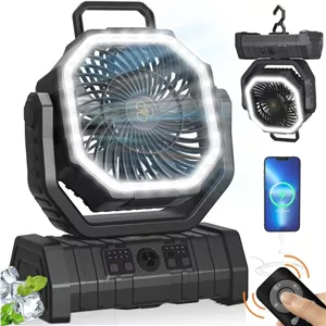 پنکه شارژی کمپینگ مدل F6 با چراغ LED و کنترل از راه دور