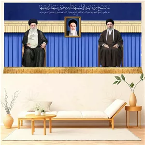 کتیبه مخمل تصویر رهبران انقلاب آیت الله سیدعلی خامنه ای و سید مجتبی خامنه ای و امام خمینی