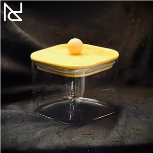 قندان مربعی پیرکس با درب بامبو