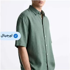 پیراهن آستین کوتاه لینن خنک مردانه برند ZARA- سبز تیره