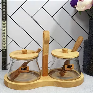 ظرف عسل و شکر جفتی چوبی 1010 دنیز (6) بسته 6 تایی ارسال شکستنی و شیشه جات فقط با باربری با بیمه