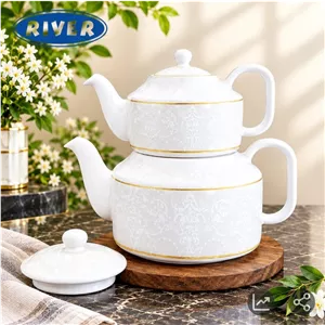 کتری قوری چینی ریور گل کرم