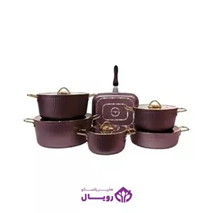 سرویس قابلمه 10 پارچه بادمجونی درب فلت یونیک کد 8405