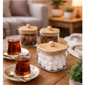 قندان پیرکس مربع بزرگ درب بامبو اصلی 8 6