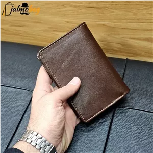 کیف پول جیبی چرم طبیعی گاوی دوخت تمیز با جای اسکناس و جاکارتی