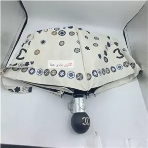 چتر اتوماتیک برند چنل CHANEL ضد باد با پارچه نانو و جعبه کادویی رنگ کرم نخودی