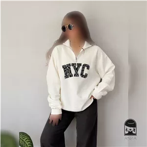 هودی دورس زنانه مدل نیم زیپ NYC لاکچری جنس دورس تو کرکی فری سایز 36 تا 46