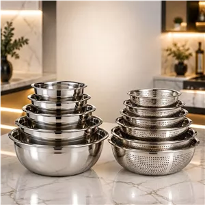 سرویس 10 پارچه استیل گرد آبکش و لگن
