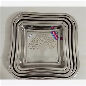 سینی استیل هندی مربعی گلدار شماره 1 تا 5