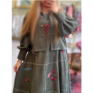 ست سارافون و کت کراپ مخمل تکه دوزی شده