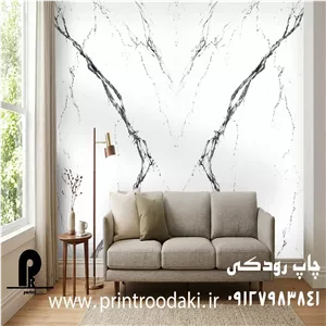 پوستردیواری سنگ و ماربل سفید با رگه های مشکی