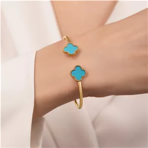 دستبند النگویی استیل304 ونکلیف آبی طلایی (فری سایز)