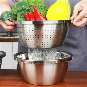 آبکش و لگن رندهدار 3 تکه کلاسیک سایز 30استیل گرید A ساخت چین -قسطی+ارسال رایگان