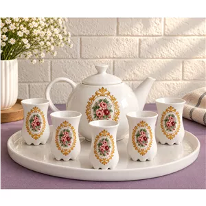 ست قوری و استکان کمر باریک طرح دار