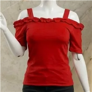 تیشرت زنانه بندی سرشانه باز چین دار لاکچری در 12 رنگ