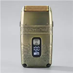 ماشین اصلاح موی صورت وی جی ار مدل V-335 با موتور 4500 دور در دقیقه، 3 تیغه فویلی، باتری 700 میلیآمپر ساعت، نمایشگر