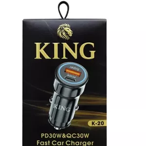 شارژر فندکی FAST مدل KING K-20 با توان 30 وات PD و خروجیهای Type-C و USB-A
