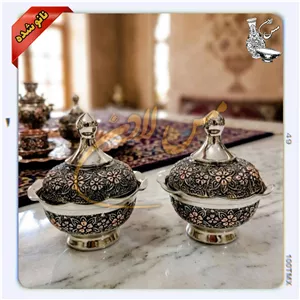 قندان پایه دار مسی - رنگ کروم - مدل گلبرگ الماس تراش - نانو شده - فروشگاه مس لادن زنجان 