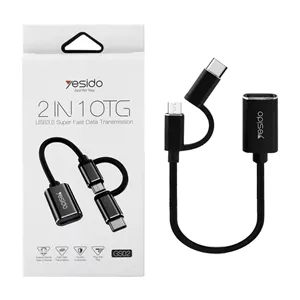کابل تبدیل yesido OTG 2 IN 1 مدل GS02 مشکی (گارانتی 18 ماه تعویض نیکان همراه)