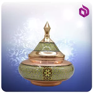 قندان سفینه مس و خاتم کاری شالدار متوسط