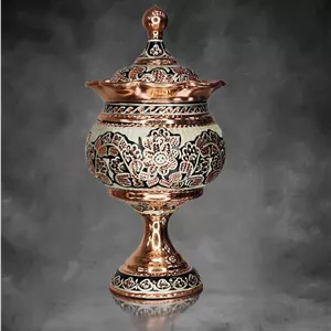 قندان پایه دار نقره کوب الماس تراش