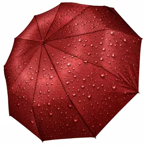 چتر تاشو اتوماتیک طرح قطرات باران رنگ قرمز 