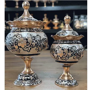 قندان مسی پایه دار نقره کوب زنجان