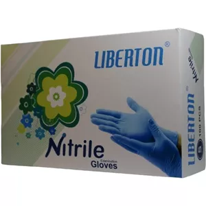 دستکش نیتریل بدون پودر لیبرتون LIBERTON رنگ آبی تعداد 100عددی