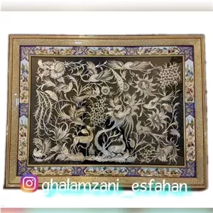 تابلو قلمزنی خاتم و نقاشی مینیاتور اسب و شکار 90 70 