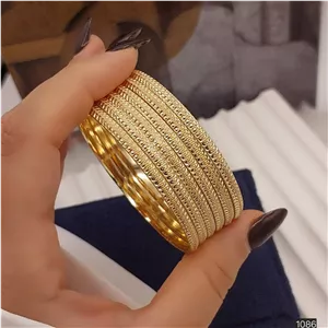 النگو زنانه طرح تراش سوزنی رنگ ثابت طلاروس اصل پک 6تایی کد 1086