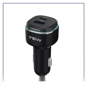 شاژر فندکی دو پورت 75 وات پاورولوژی Powerology 75W Car Charger PCCSR024BK - نقره ای