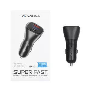 شارژر فندکی فست و PD دو پورت VIPLATINA مدل VK17 48W - مشکی (گارانتی 12 ماه تعویض نیکان همراه)
