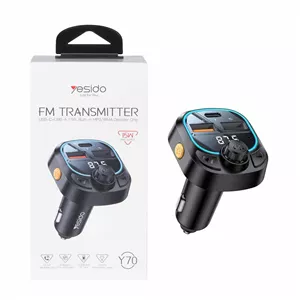 شارژر فندکی PD و فست دو پورت و گیرنده بلوتوثی Yesido FM PLAYERمدل Y70 15W - مشکی (گارانتی 12 ماه تعویض نیکان همراه)