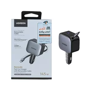 شارژر فندکی PD و فست سه پورت UGREEN مدل Nexode EC604 145W به همراه کابل متصل Type-C - مشکی (گارانتی 18 ماهه آسان پیشرو)(