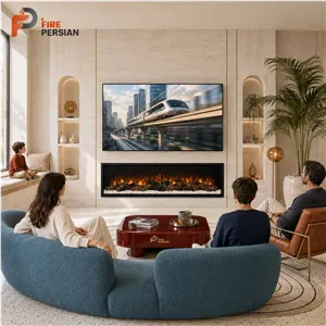 شومینه برقی زیر تلویزیون 160 سانت با هیزم طبیعی و سنگ سیلیس