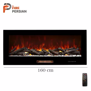 شومینه برقی دیواری 160 سانتیمتر با هیزم طبیعی و سنگ سیلیس
