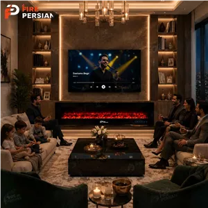 شومینه برقی دیواری ال سی دی 180 سانتیمتر با هیزم سرخ یکتکه