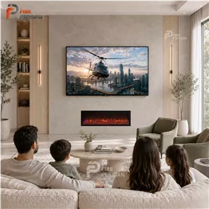 شومینه برقی زیر تلویزیون 120 سانتیمتر با هیزم سرخ یکتکه عمق کم