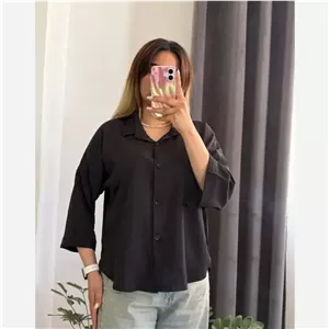 شومیز مانتویی باکسی شنل پفکی کراش مشکی فری سایز
