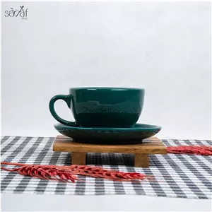 فنجان و نعلبکی سرامیک 280 سی سی سبز کله غازی صدف(یک عددی)