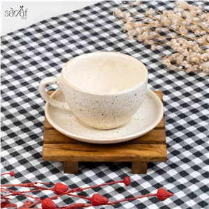 فنجان و نعلبکی سرامیک 280 سی سی کرم خالدار صدف ( یک عددی)