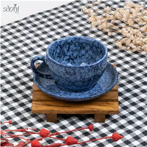 فنجان و نعلبکی سرامیک 280 سی سی آبی ابری صدف (یک عددی)