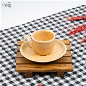 فنجان و نعلبکی قهوه خوری سرامیک ری اکتیو کرم (یک عددی)