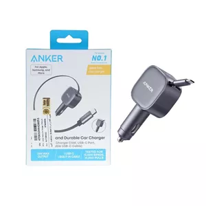 شارژر فندکی فست دو پورت Anker مدل A2738HA2 75W به همراه کابل متصل Type-C - خاکستری (گارانتی 18 ماهه شرکتی)