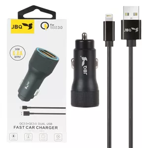 شارژر فندکی فست دو پورت JBQ مدل CC-D5 18W همراه با کابل آیفون - مشکی (گارانتی یکساله رصاصی)