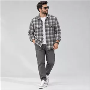 شکت پشمی مردانه چهارخونه پاییزه طوسی سایز 2XL و 3XL