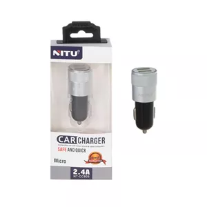 شارژر فندکی فست دو پورت NITU مدل CC805 به همراه کابل شارژ اندروید - مشکی نقره ای